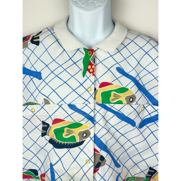 Levis Sportswear Vintage 1980's Fish Print Oversize Unisex Cotton Shirt  XL - Picture 3 of 16